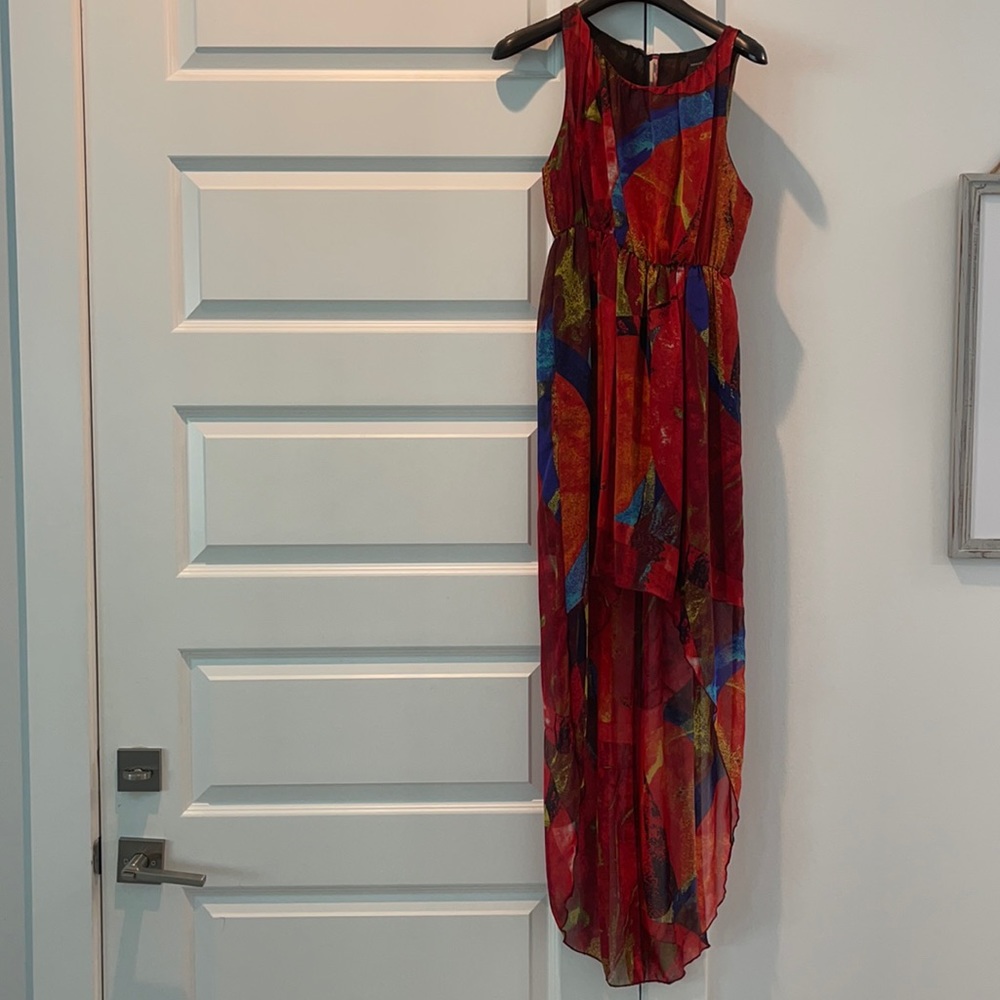 Multi-Colored Tropical High-low dress